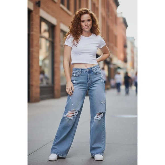 Altard State Women's Jeans 27 Distressed Ripped HIGH RISE Baggy Wide Leg Denim - Picture 2 of 10